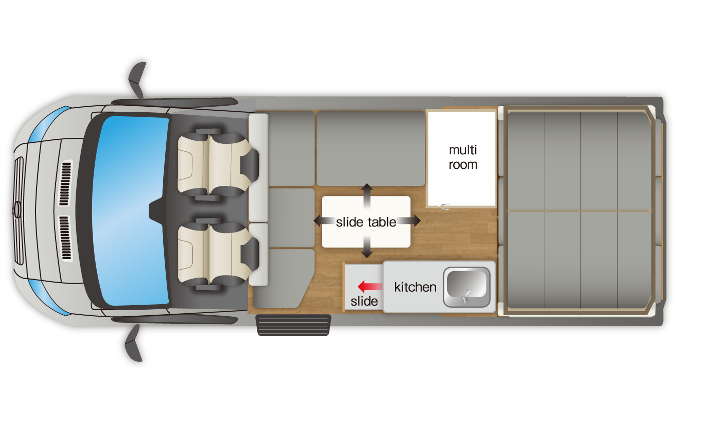 ゼニアLFタイプレイアウトNIGHT・電動式昇降ベッド（マット展開時）